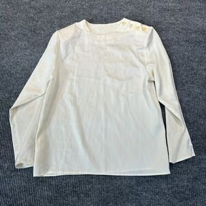 Vintage Classic Directions Satin Blouse Size 6 Ivory Cream Shoulder Button Top